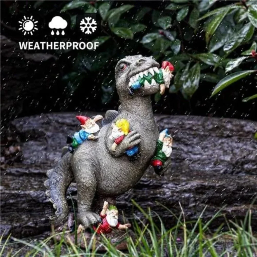 Garden Gnome Statues Outdoor Decor, 10” Dinosaur Art Outdoor Garden Decor